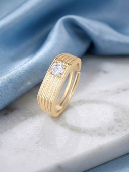 Ornate Jewels - 925 Silver Yellow Gold CZ Stone Solitaire Adjustable Ring for Women & Girls
