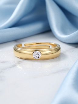 Ornate Jewels - 925 Silver Yellow Gold CZ Stone Solitaire Adjustable Ring for Women & Girls