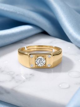 Ornate Jewels - 925 Silver Yellow Gold CZ Stone Solitaire Adjustable Ring for Women & Girls