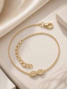 Ornate Jewels - 925 Silver Yellow Gold CZ Stone Infinity Sparkle Adjustable Bracelet for Women & Girls