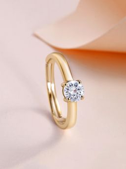 Ornate Jewels - 925 Silver Yellow Gold American Diamond Solitaire Wedding Ring for Women & Girls