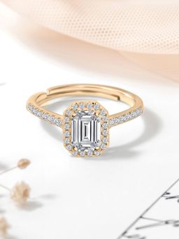 Ornate Jewels - 925 Silver Yellow Gold CZ Stone Party Wear Adjustable Ring for Women & Girls