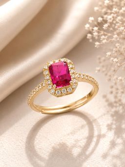 Ornate Jewels - 925 Silver Yellow Gold Red Ruby Adjustable Wedding Ring for Women & Girls