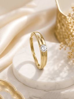 Ornate Jewels - 925 Silver Yellow Gold CZ Stone Solitaire Adjustable Wedding Ring for Women & Girls