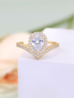 Ornate Jewels - 925 Silver Yellow Gold CZ Stone Tear Drop Wedding Adjustable Ring for Women & Girls
