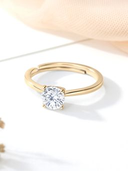 Ornate Jewels - 925 Silver Yellow Gold CZ Stone Solitaire Adjustable Ring for Women & Girls