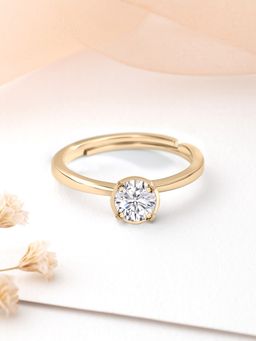 Ornate Jewels - 925 Silver Yellow Gold CZ Stone Solitaire Adjustable Ring for Women & Girls