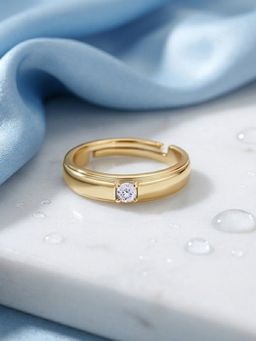 Ornate Jewels - 925 Silver Yellow Gold CZ Stone Solitaire Adjustable Ring for Women & Girls