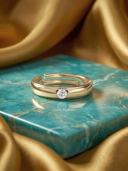 Ornate Jewels - 925 Silver Yellow Gold CZ Stone Solitaire Adjustable Ring for Women & Girls