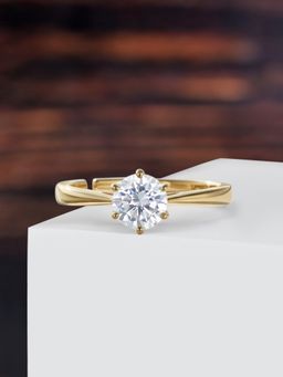 Ornate Jewels - 925 Silver Yellow Gold CZ Stone Solitaire Adjustable Ring for Women & Girls