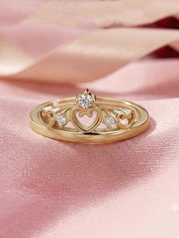 Ornate Jewels - 925 Silver Yellow Gold CZ Stone Solitaire Adjustable Ring for Women & Girls