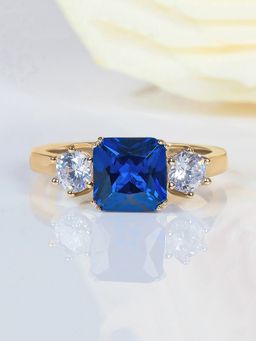 Ornate Jewels - 925 Silver Yellow Gold Blue Sapphire Megan Markle Ring for Women & Girls
