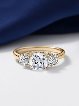 Ornate Jewels - 925 Silver Yellow Gold American Diamond Megan Markle Ring for Women & Girls