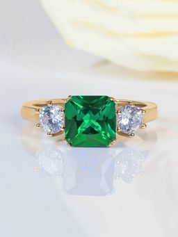 Ornate Jewels - 925 Silver Yellow Gold Green Emerald Megan Markle Ring for Women & Girls