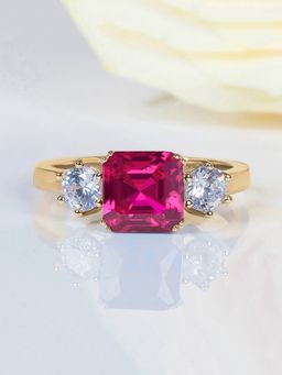 Ornate Jewels - 925 Silver Yellow Gold Red Ruby Megan Markle Party Wear Ring for Women & Girls