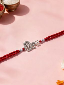 Ornate Jewels - 925 Silver Rhodium Plated Shiv Thread Rakhi With Roli Chawal for Brother