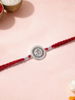 Ornate Jewels - 925 Silver Rhodium Plated OM Thread Rakhi With Roli Chawal for Brother