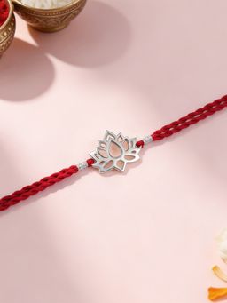 Ornate Jewels - 925 Silver Floral Cutout Lotus Thread Rakhi With Roli Chawal