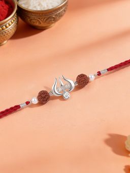 Ornate Jewels - 925 Silver Trishul Rudraksha & Pearl Thread Rakhi With Roli Chawal