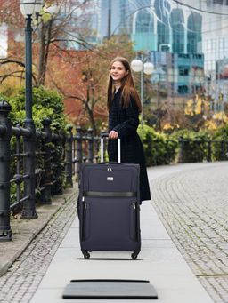 The Clownfish - Polyester Soft Sided Suitcase Trolley Bag- Navy Blue