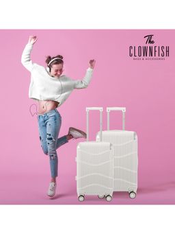 The Clownfish - Combo Of 2 Abs & Polycarbonate 8 Wheel Trolley Bags - White (L/S)