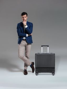 The Clownfish - Polycarbonate Hard Case 8 Spinner Wheel 14 Inch Laptop Trolley Bag - Dark Grey (S)