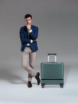 The Clownfish - Polycarbonate Hard Case 8 Spinner Wheel 14 Inch Laptop Trolley Bag - Dark Green (S)