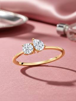 Ornate Jewels - 14K Gold 0.50 Carat Round and Pear Lab Grown Diamond Toi Et Moi Ring