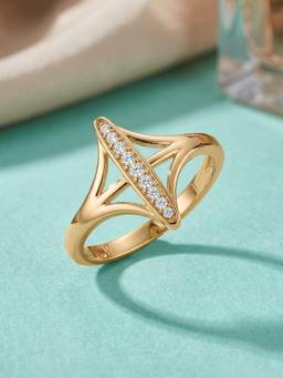 Ornate Jewels - 10K Yellow Gold 0.06 Carat Lab Grown Diamond Starlit Bridge Ring for Women