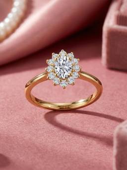 Ornate Jewels - 10K Yellow Gold 0.65 Carat Lab Grown Diamond Shine Floral Ring for Women
