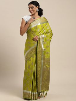 Mimosa - Women's Kanjivaram Art Silk Green Saree with Unstitched Blouse
