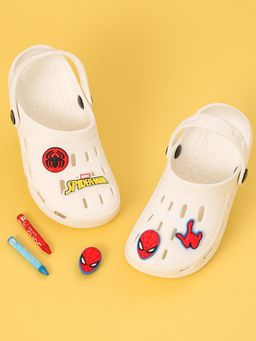 Yellow Bee - Marvel Spider Man Clogs with 3D Face Emblem & Web Shoot Charms for Boys-White
