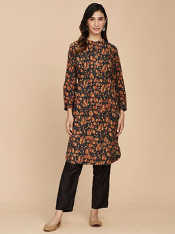 Fabindia - Indigo Cotton Printed Knee Length Kurta