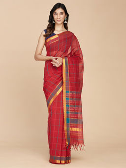 Fabindia - Red Cotton Woven Saree