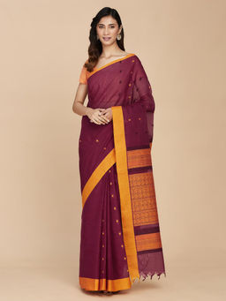Fabindia - Magenta Cotton Woven Saree