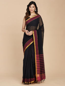 Fabindia - Black Cotton Woven Saree