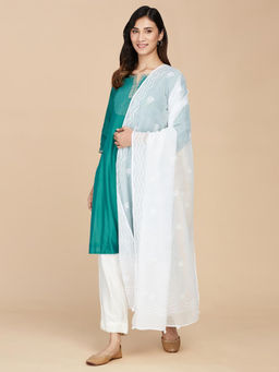 Fabindia - White Cotton Silk Chikankari Embroidered Dupatta