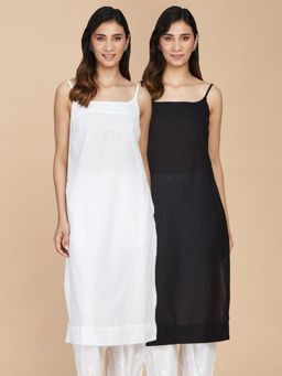 Fabindia - Cotton Kurta Long Slips White And Black (Pack of 2)