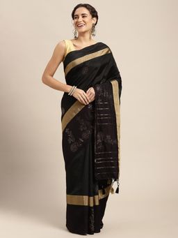 Mimosa - Women's Banarasi Art Silk Black Saree with Unstitched Blouse