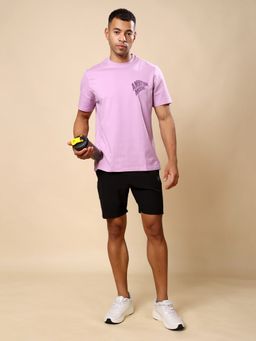 The Fit Theory - Men Nylon Lavender Typography Crew Neck T-Shirt