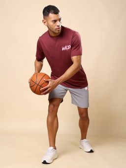 The Fit Theory - Men Nylon Burgundy Typography Crew Neck T-Shirt
