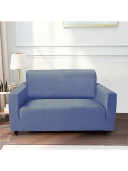 HomeTown - Essentials Quilted Strechable 2 Seater Sofa Cover in Blue Colour