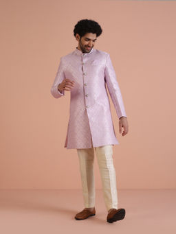 KISAH - Mens Lavender Woven Design Indowestern Sherwani & Pant (Set of 2)