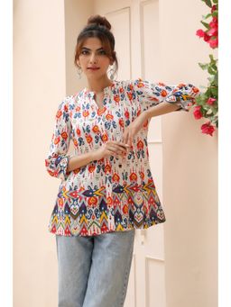 Rain & Rainbow - Women White Floral Print Pure Cotton Shirt