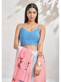 SALWAR STUDIO - Blue Linen Bustier Readymade Blouse
