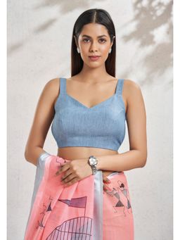 SALWAR STUDIO - Sky Blue Denim Readymade Blouse