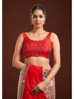 SALWAR STUDIO - Red Silk Ikat Readymade Blouse