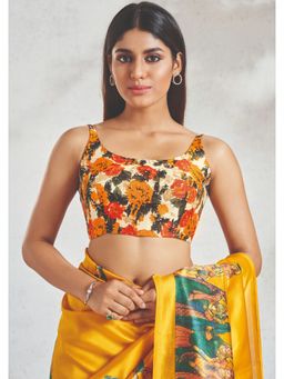 SALWAR STUDIO - Yellow Printed Silk Readymade Blouse