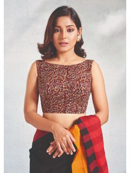 SALWAR STUDIO - Reversible Yellow And Red Kalamkari Cotton Readymade Blouse