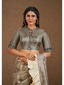 SALWAR STUDIO - Grey Frill Trimmed Readymade Blouse